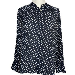 Ann Taylor Blue and White Polka Dot Long Sleeve Top, Size: M